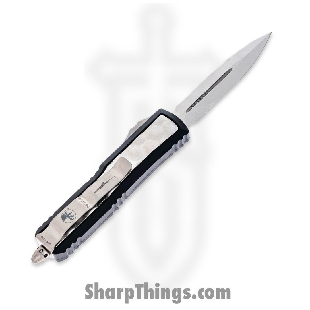 Microtech - 126-12BIS - UTX-85 Daytona - OTF Auto - Stonewash Double Edge Dagger Serrated - Brute Inlay - Black - Image 2
