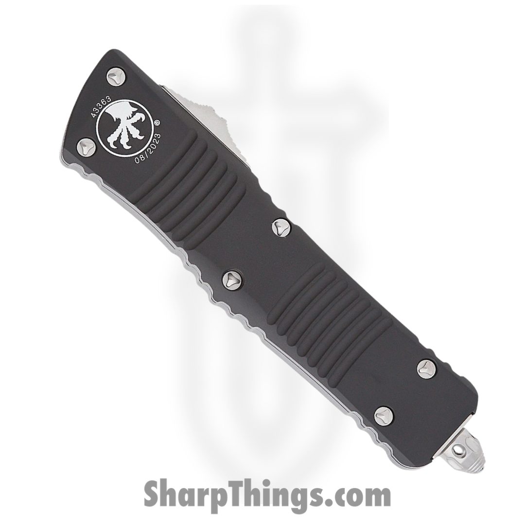 Microtech - 143-11 - Combat Troodon - OTF Auto - Stonewash Drop Point Partially Serrated - 6061-T6 - Black - Image 3