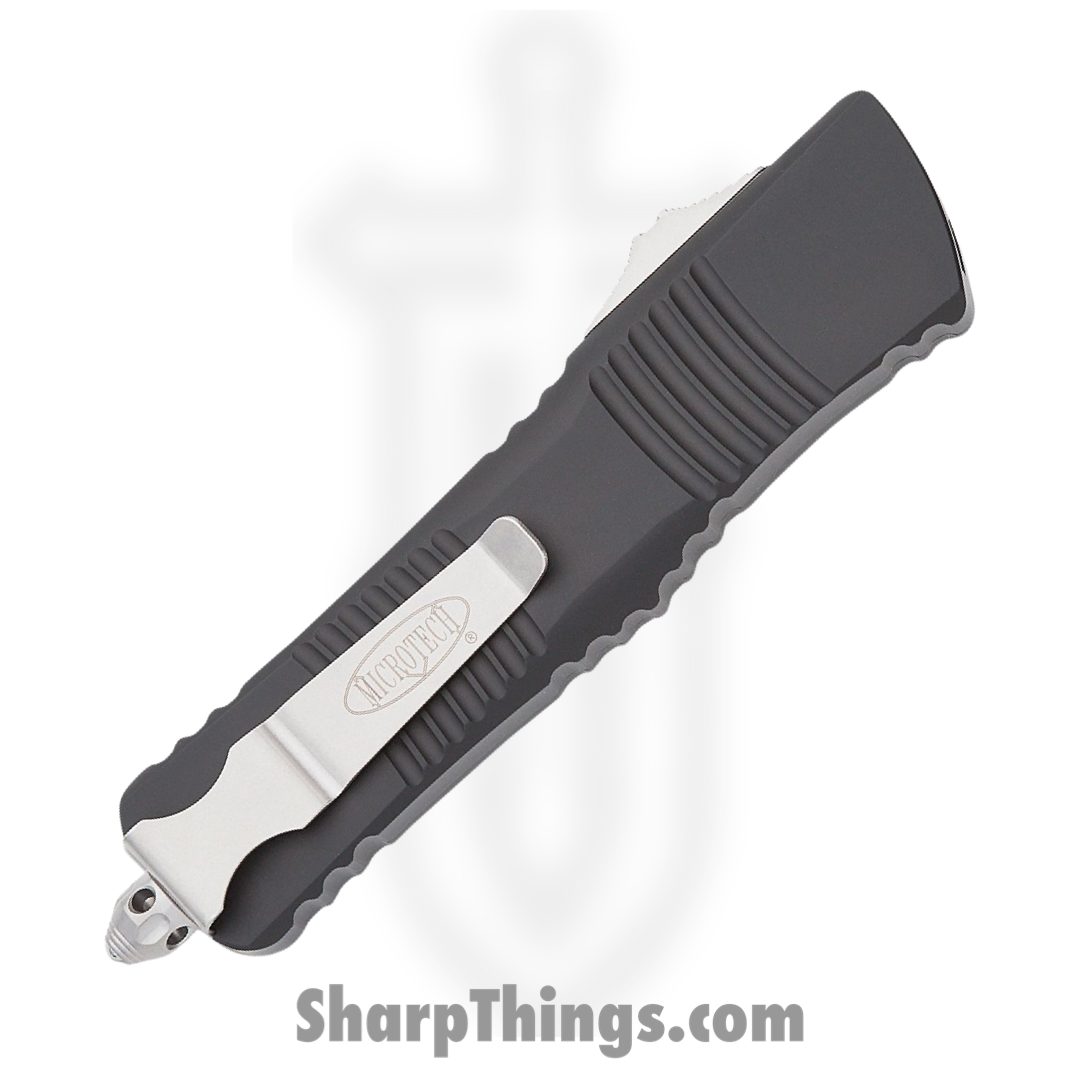 Microtech - 143-11 - Combat Troodon - OTF Auto - Stonewash Drop Point Partially Serrated - 6061-T6 - Black - Image 4