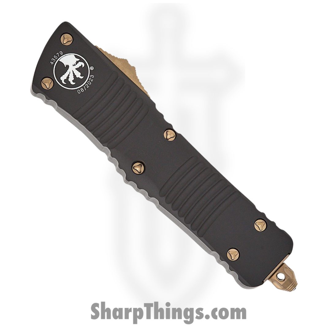 Microtech - 144-14 - Combat Troodon - OTF Auto - Bronzed Apocalyptic Tanto Partially Serrated - 6061-T6 - Bronze - Image 3