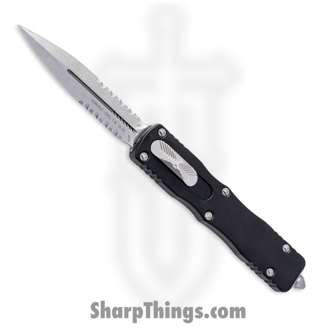 Microtech - 227-11 - Dirac Delta - OTF Auto - Stonewash Double Edge Dagger Partially Serrated - 6061-T6 Aluminum - Black