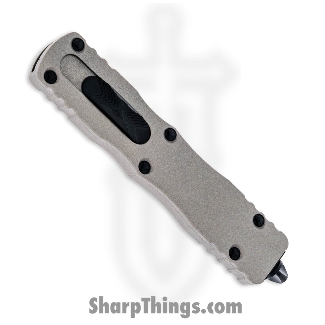 Microtech - 227-3TG - Dirac Delta - OTF Auto - Coated Double Edge Dagger Serrated - 6061-T6 Aluminum - Gray - Image 3