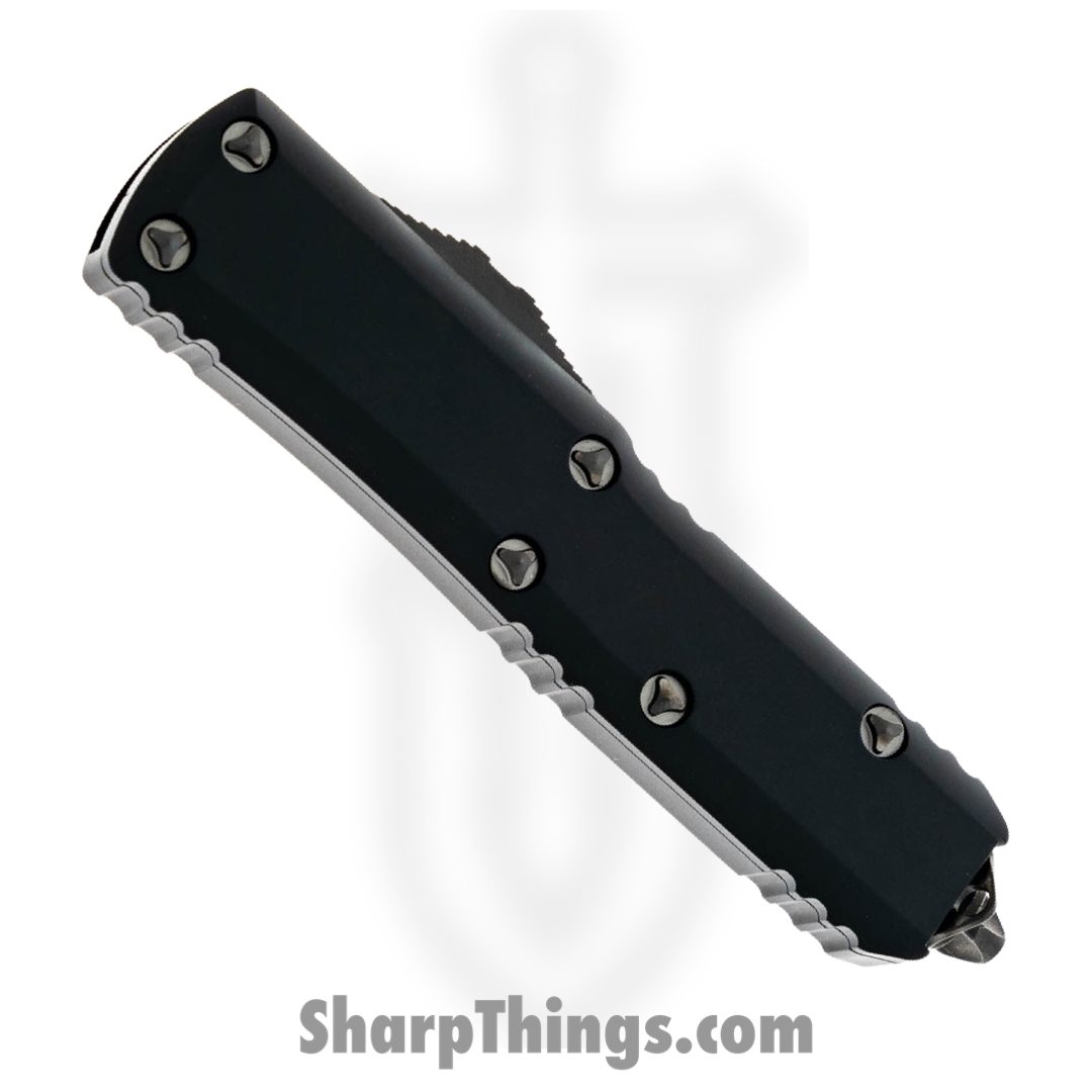 Microtech - 232-16DLCTSH - UTX-85 - OTF Auto - DLC Damascus Double Edge Dagger - 6061 T6 Aluminum - Black - Image 3