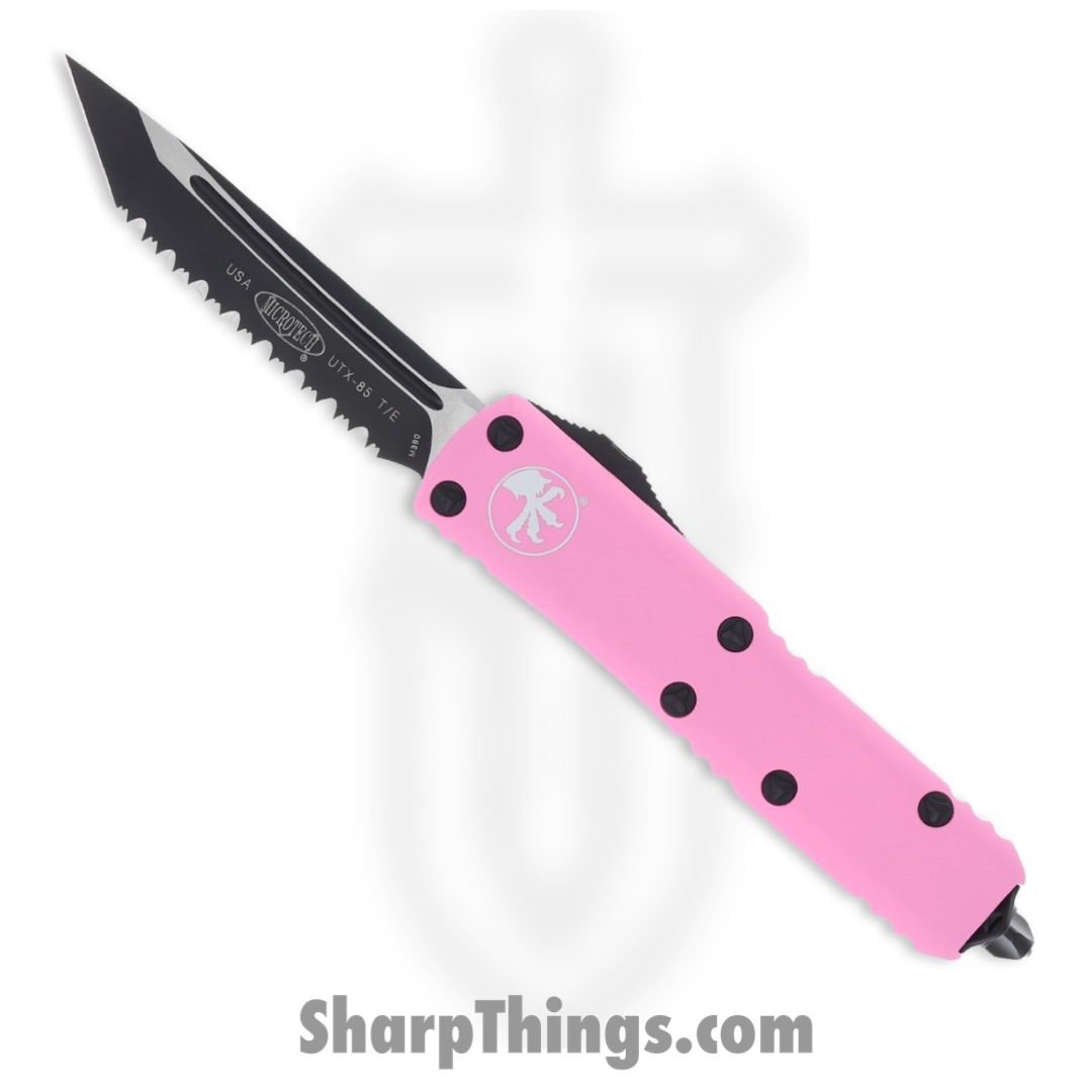 Microtech - 233-3BPK - UTX-85 T/E Full Serrated - OTF Auto - Cerakote Tanto - 6061-T6 Aluminum - Barbie Pink