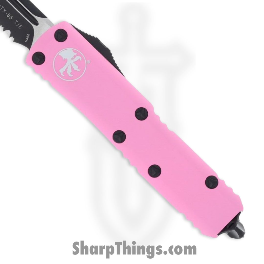 Microtech - 233-3BPK - UTX-85 T/E Full Serrated - OTF Auto - Cerakote Tanto - 6061-T6 Aluminum - Barbie Pink - Image 2