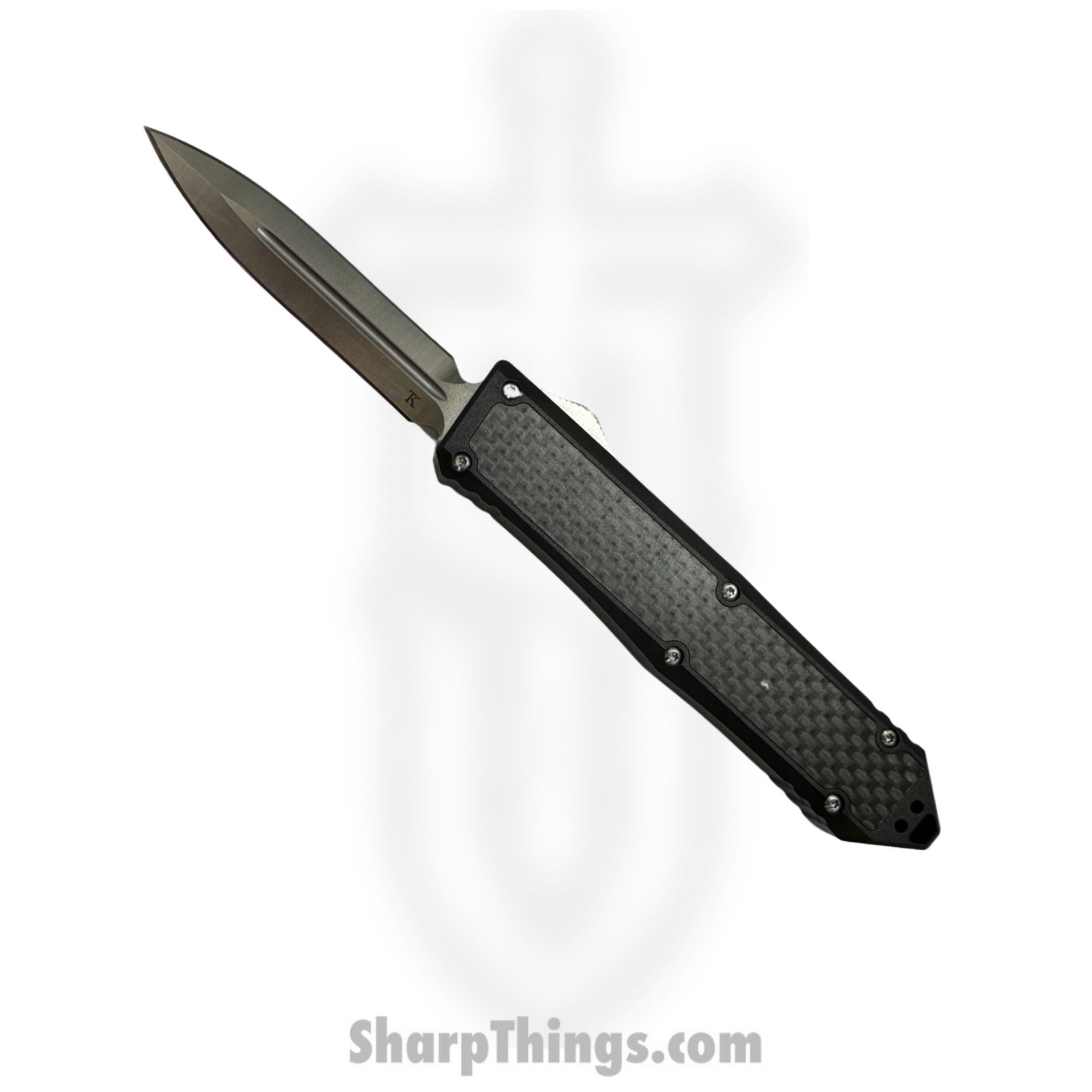 TakCom - BarracudaDE - Barracuda - OTF Auto - Magnacut Satin Double Edge - Aluminum Handles w Black CF inlays - Black