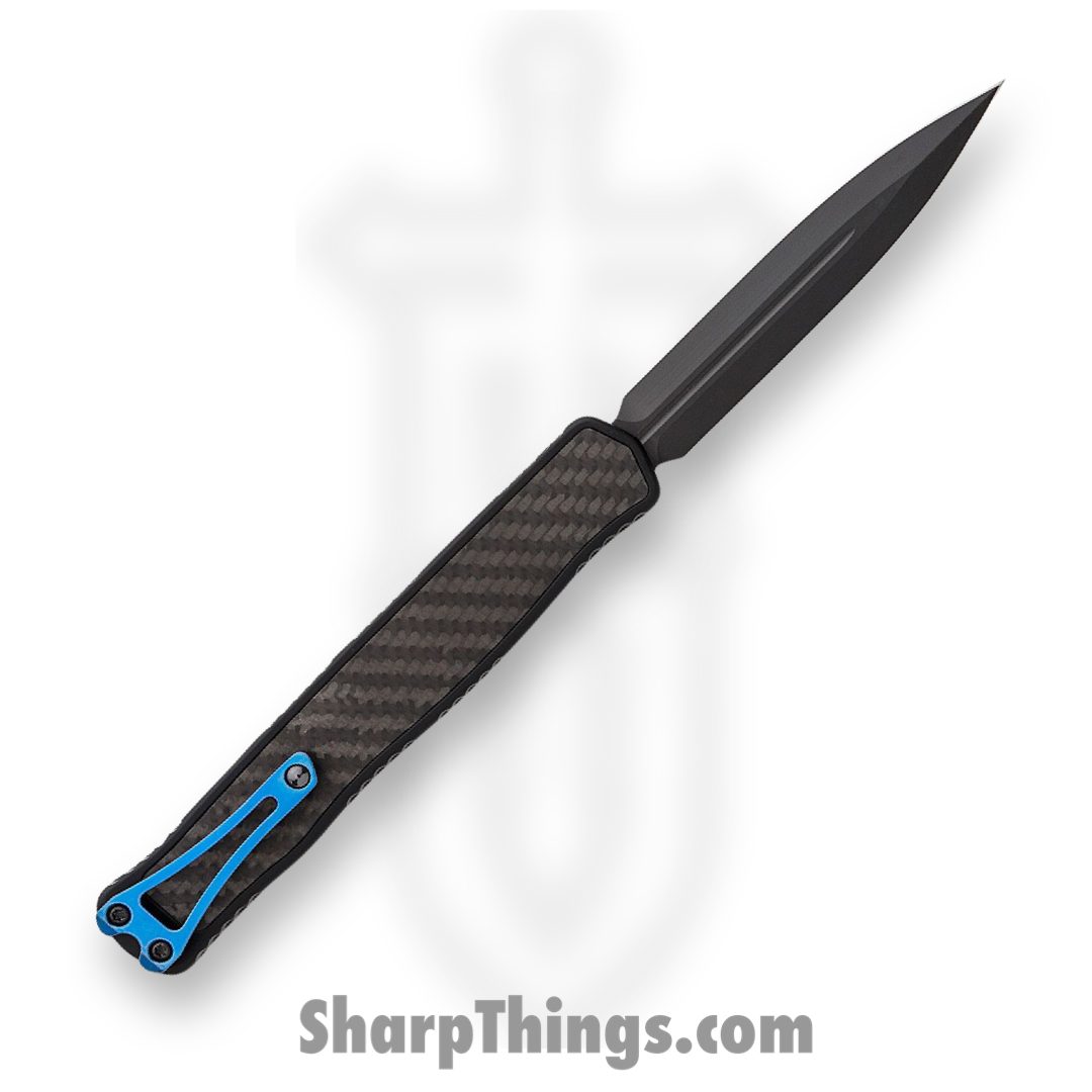 Heretic Knives - H020-6A-CF/Blu - Cleric II - OTF Automatic - Magnacut DLC Double Edge - Aluminum - Carbon Fiber w/Blue Ti Accents - Image 2