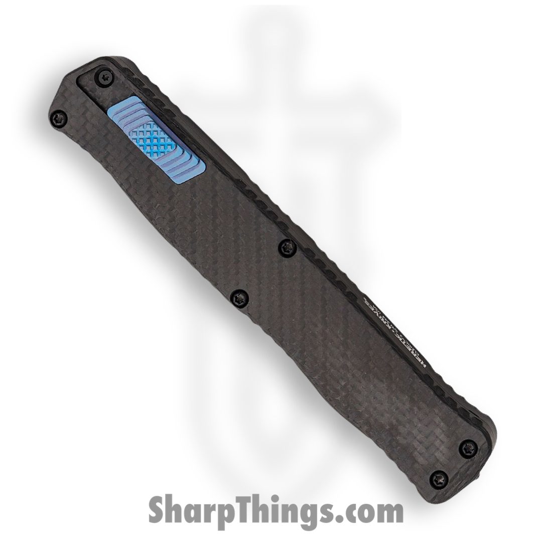 Heretic Knives - H020-6A-CF/Blu - Cleric II - OTF Automatic - Magnacut DLC Double Edge - Aluminum - Carbon Fiber w/Blue Ti Accents - Image 3
