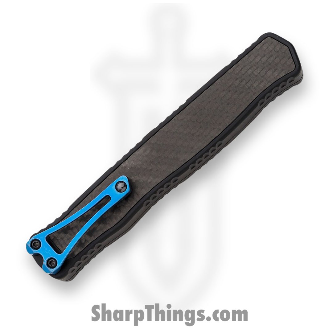 Heretic Knives - H020-6A-CF/Blu - Cleric II - OTF Automatic - Magnacut DLC Double Edge - Aluminum - Carbon Fiber w/Blue Ti Accents - Image 4