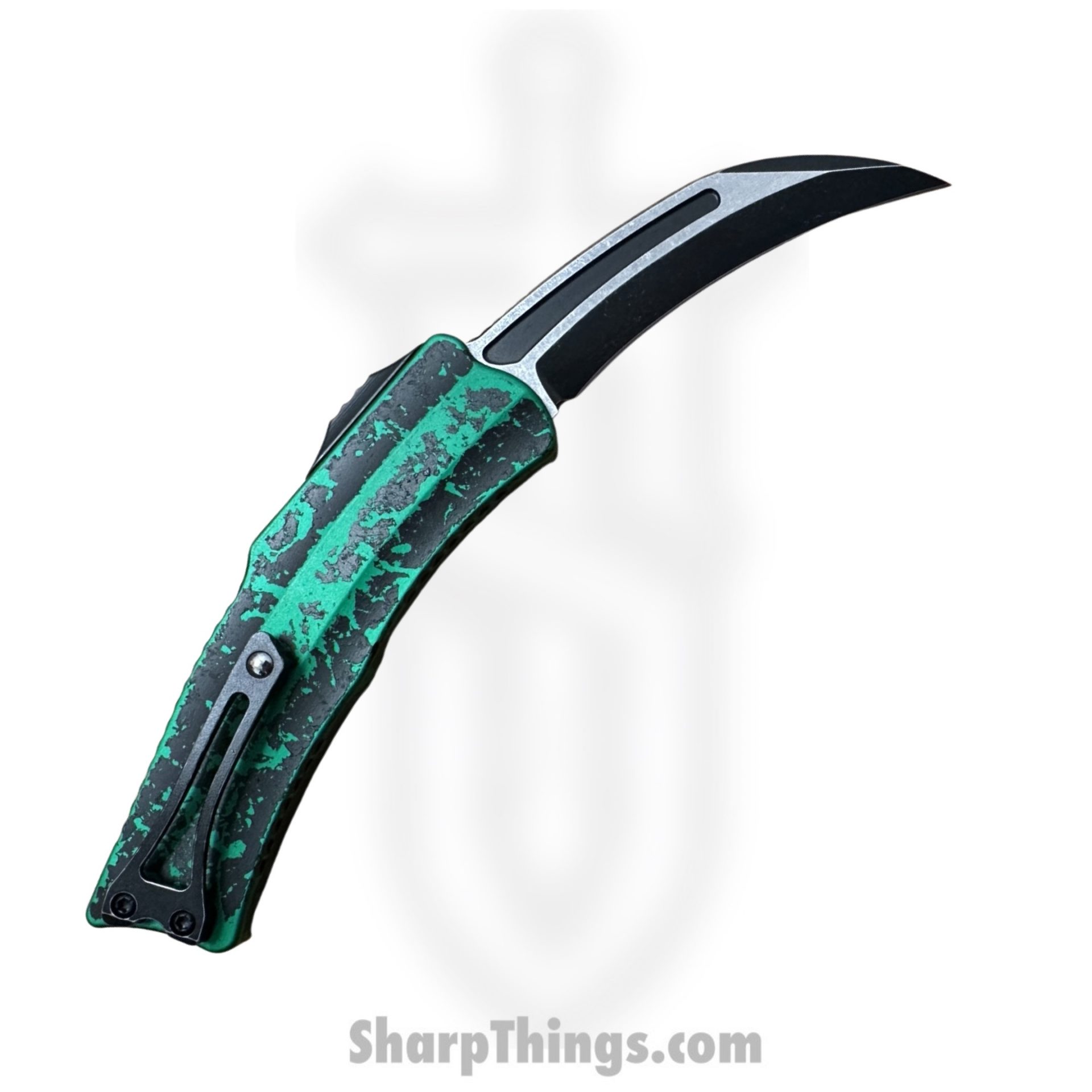 Heretic Knives - H060-14A-BRKTGR - ROC - OTF Auto - Magnacut Two Tone Karambit - 6061-T6 Aluminum - Breakthrough Toxic Green - Image 4