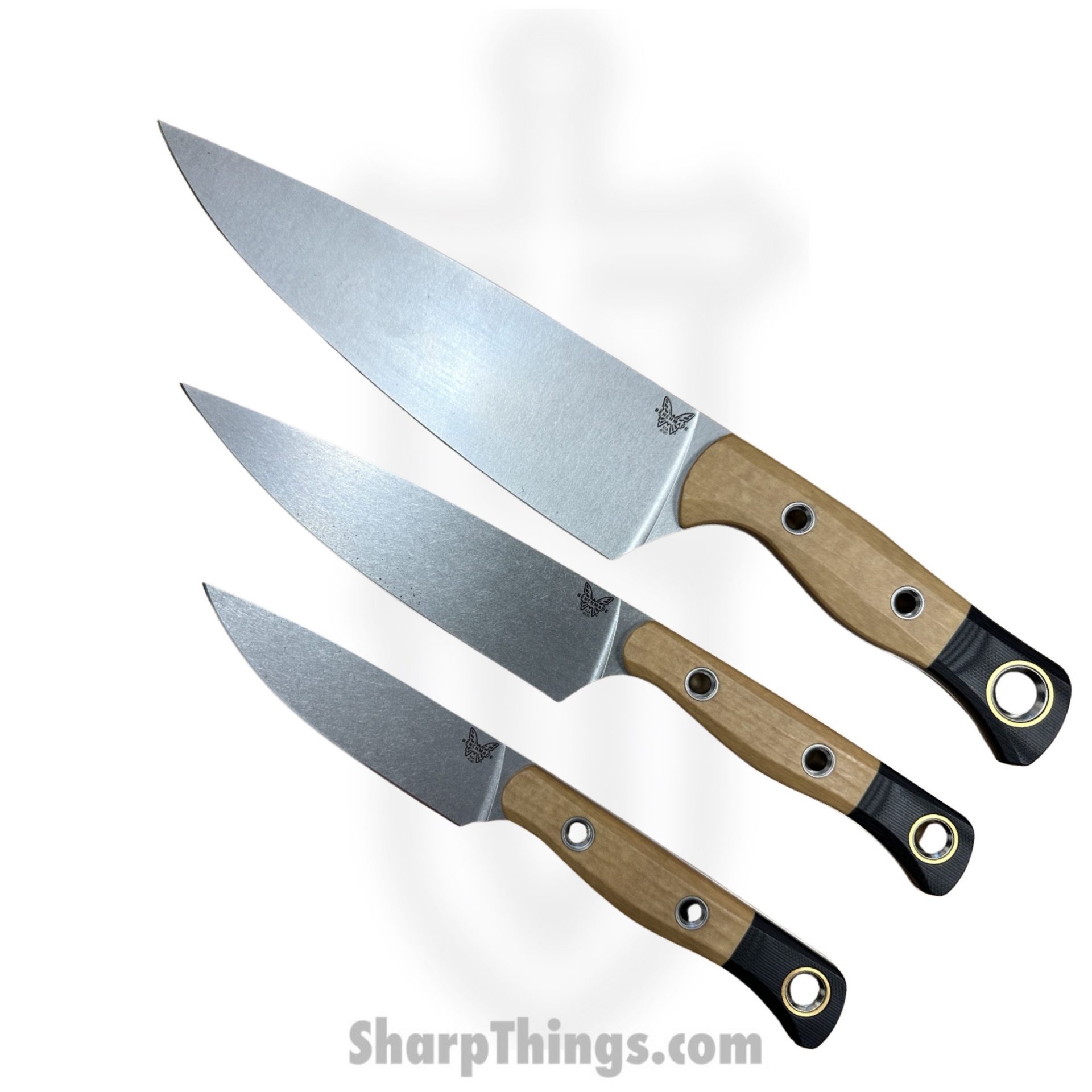 Benchmade - 4000-02 - 3 Piece Set - Fixed Blade Knife - CPM-154 Stonewash Drop Point - Richlite - Tan, Black