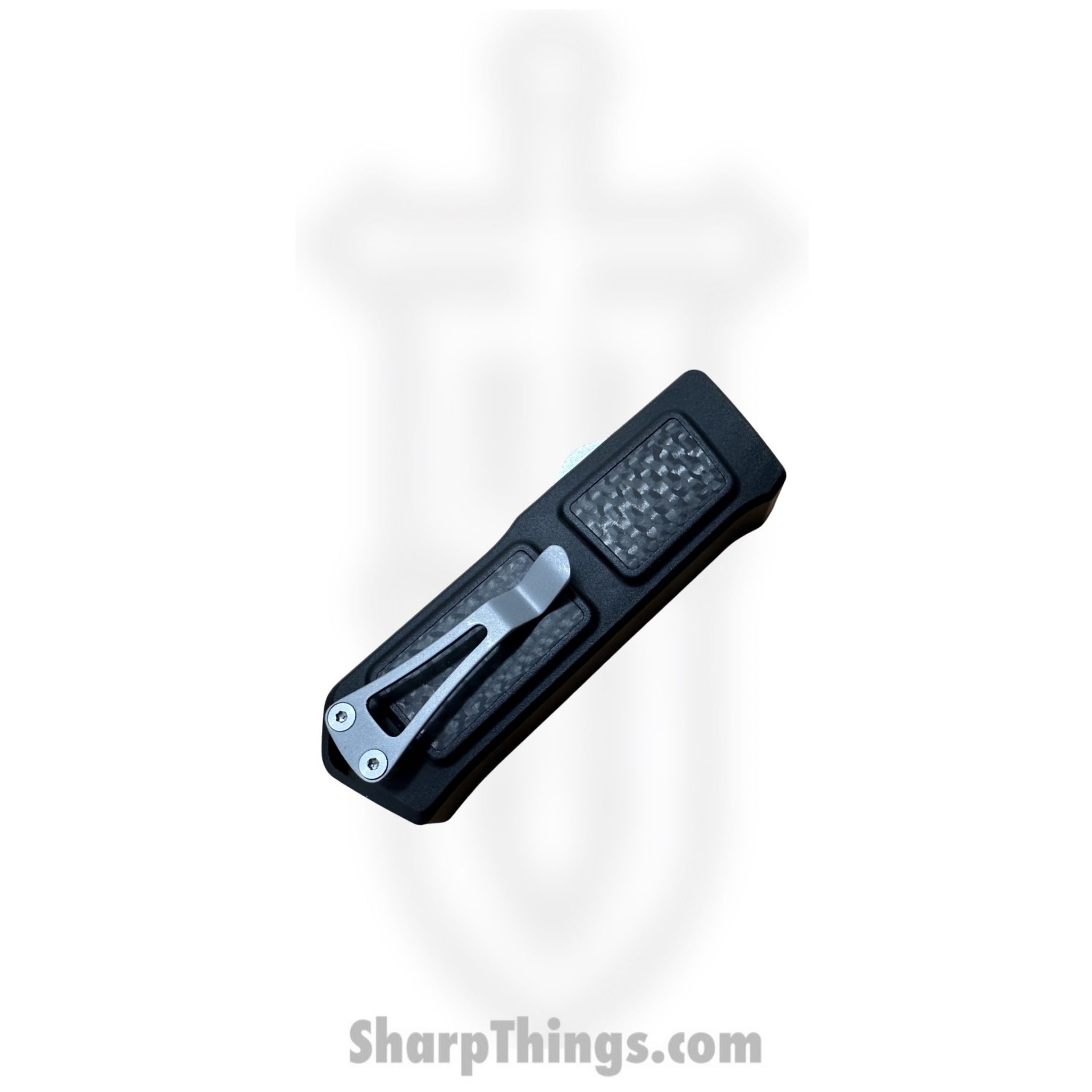 TakCom - Stubby-DE-ST - Stubby - OTF Auto - 154CM Stonewash Bayonet - 6061-T6 Aluminum w CF Inlay - Black - Image 3
