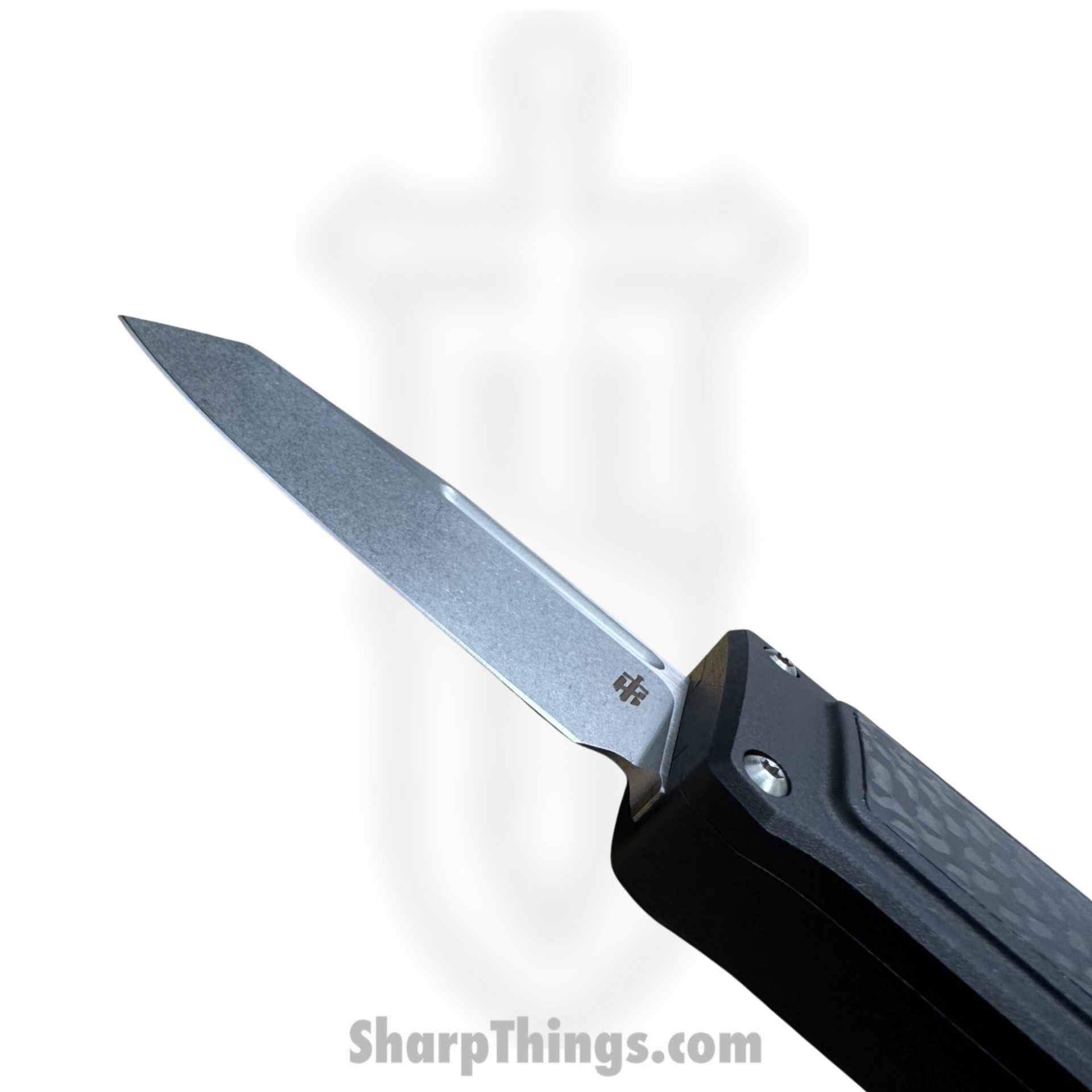 TakCom - Stubby-W-ST - Stubby - OTF Auto - 154CM Stonewash Wharncliffe - 6061-T6 Aluminum w CF Inlay - Black - Image 3