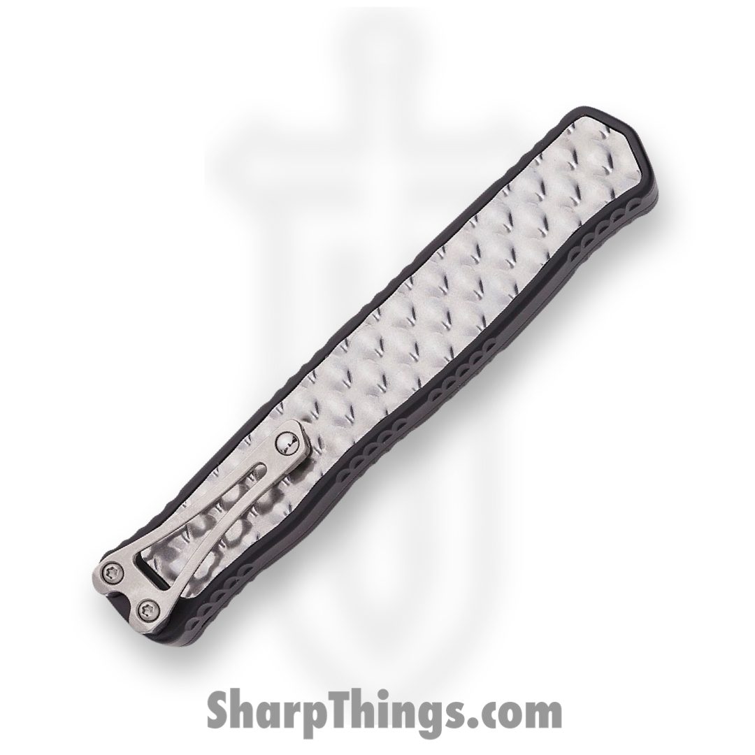 Heretic Knives - H019-2B - Cleric II - OTF Automatic - Stonewash Magnacut Tanto Partial Serrated - Stonewash Stainless Bubble inlay - Black - Image 4