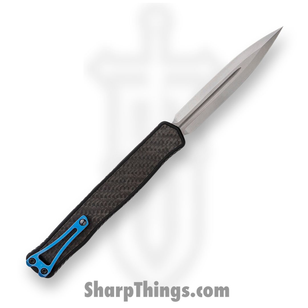 Heretic Knives - H020-2A-CF/Blu - Cleric II - OTF Automatic - Stonewash Magnacut Double Edge - Aluminum - Carbon Fiber w/Blue Ti Accents - Image 2