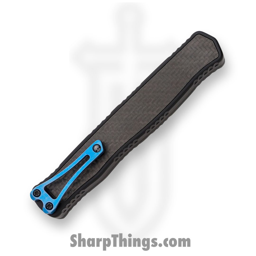 Heretic Knives - H020-2A-CF/Blu - Cleric II - OTF Automatic - Stonewash Magnacut Double Edge - Aluminum - Carbon Fiber w/Blue Ti Accents - Image 4