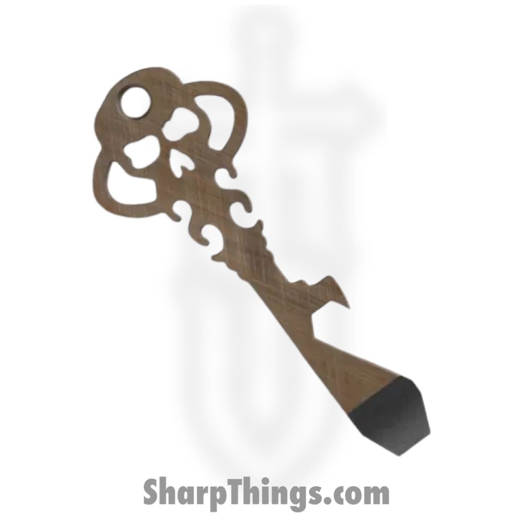 Chaves Knives - KEY/TL/BTI/CH - Skeleton Key Tool Prybar - Titanium Crosshatch - Bronze