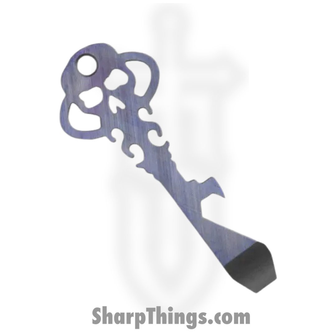 Chaves Knives - KEY/TL/LPTI/CH - Skeleton Key Tool Prybar - Titanium Crosshatch - Purple