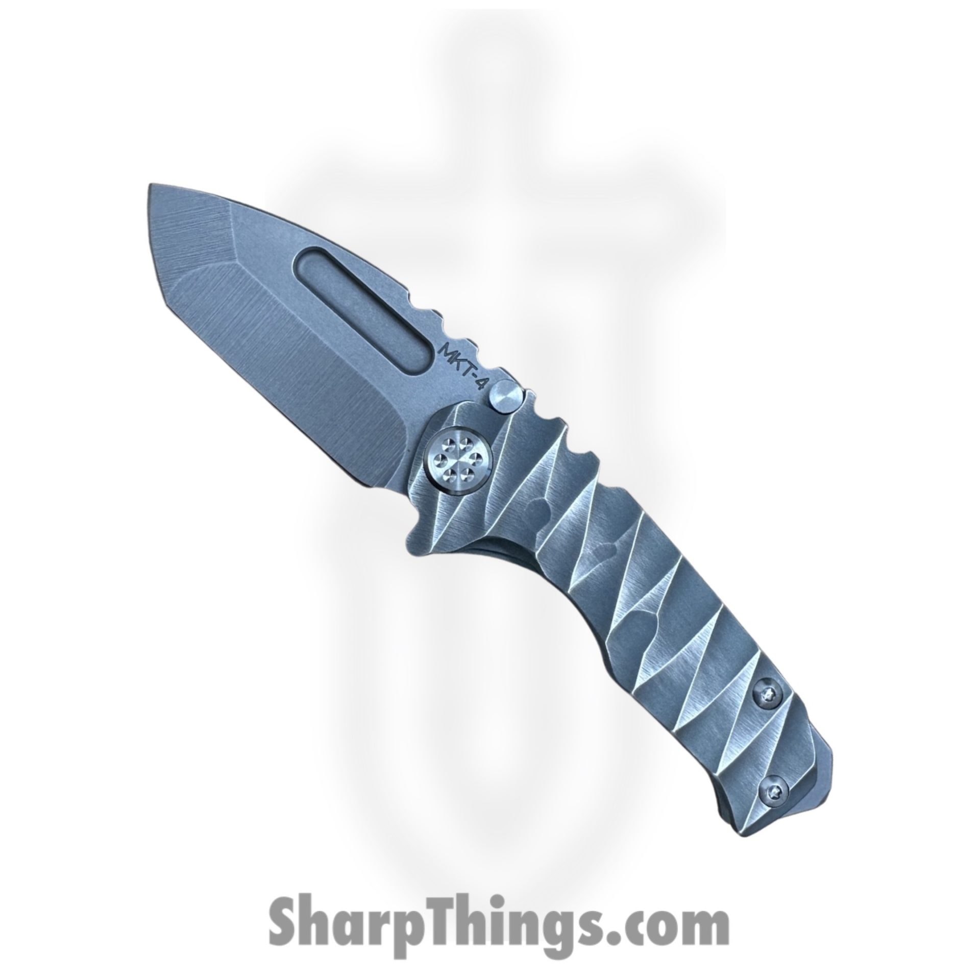 Medford Knife and Tool - MK0084TT-01TM-TSCS-BN - Micro "T" - Folding Knife - S45VN Tumbled Tanto - Titanium - BB Cement Brush Silver Lightning