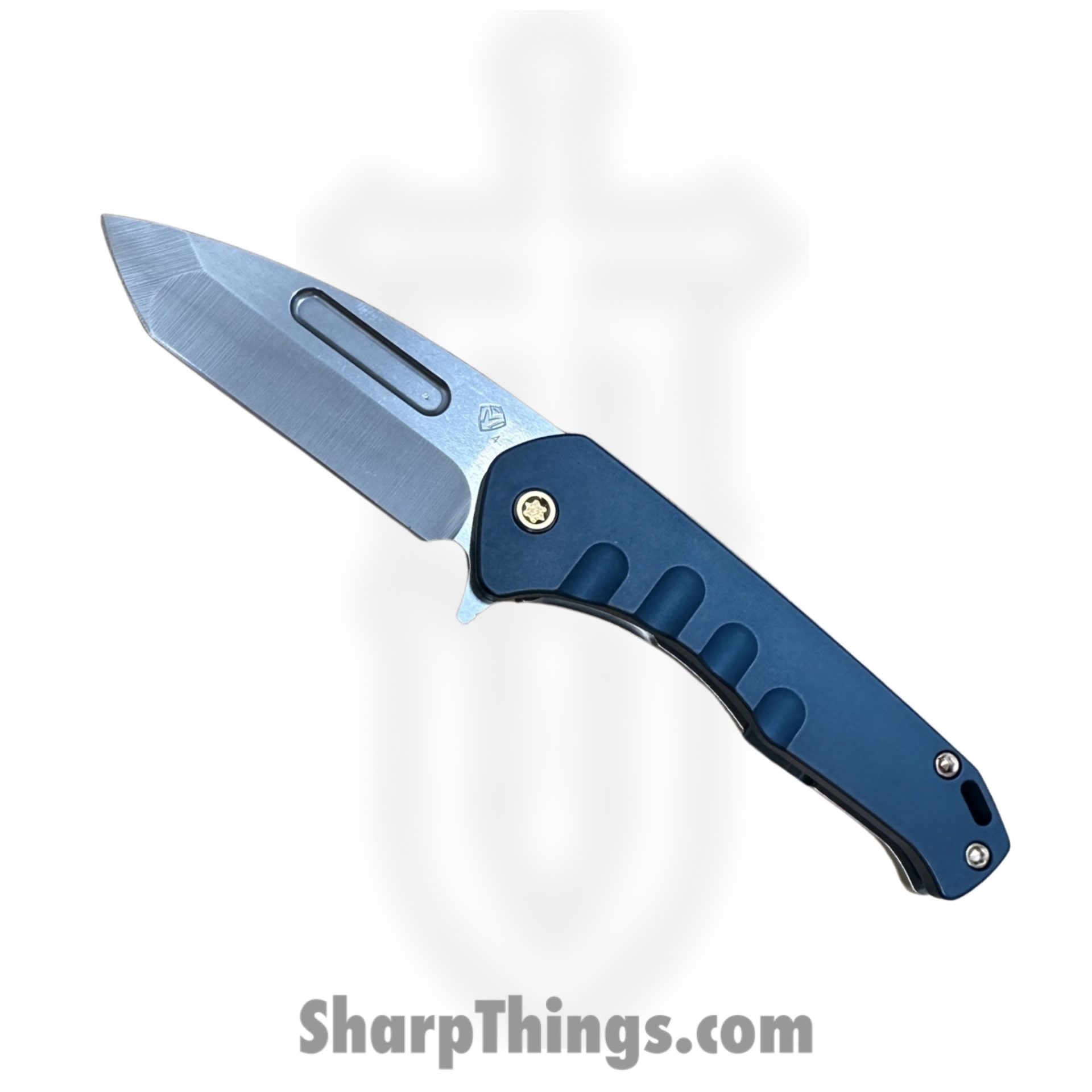Medford Knife and Tool - MKFF2064TT-44TM-T1C1-Q4 - Swift FL Flipper - Folding Knife - S45VN Tumbled Tanto - Titanium - Blue