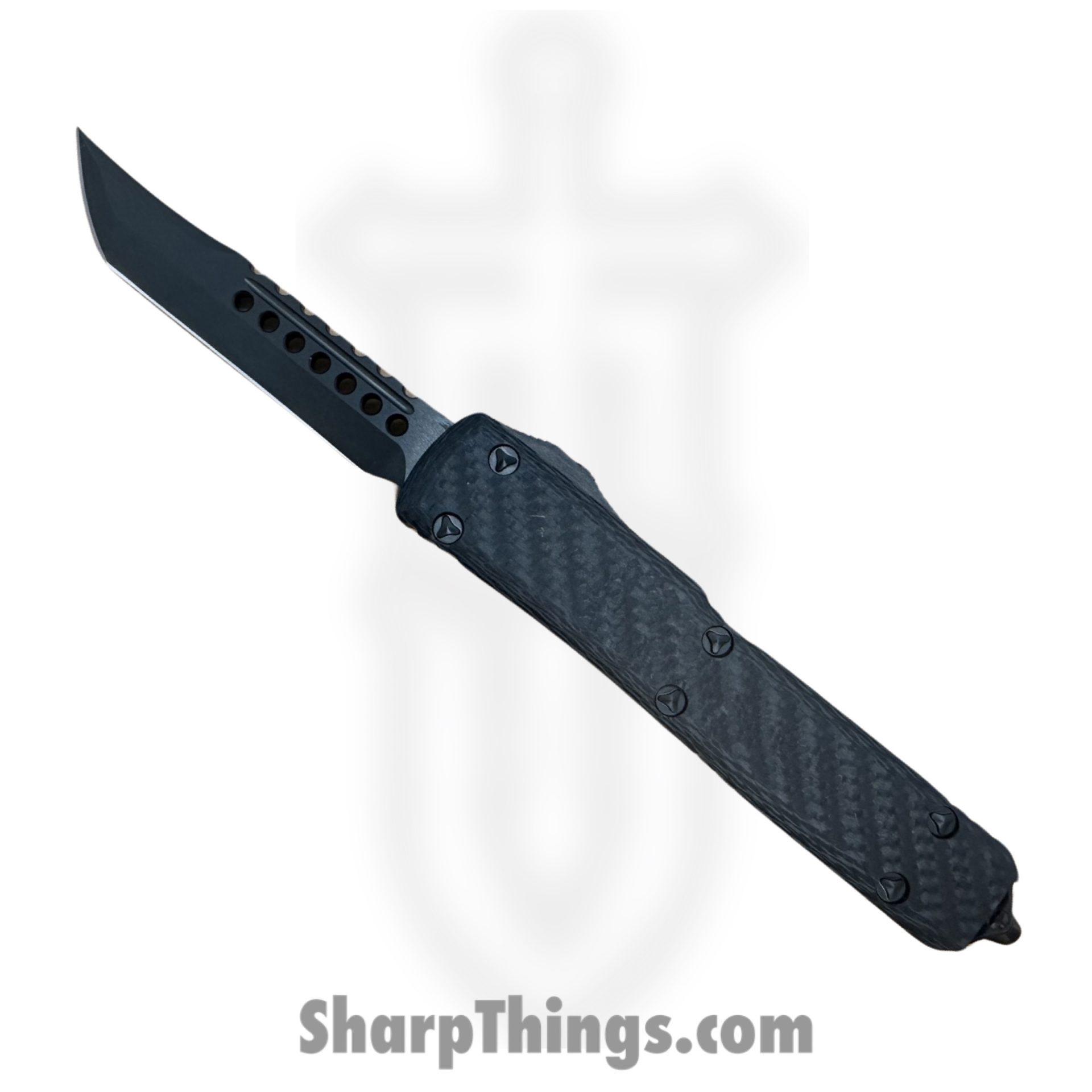 Microtech - 119-1DLCTCFSH - UT Hellhound Shadow - OTF Auto - DLC Hellhound - Aluminum Carbon Fiber Top - Black