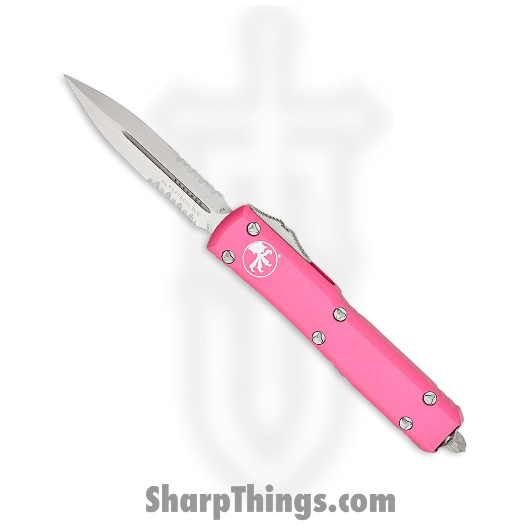 Microtech - 122-11PK - Ultratech - OTF Auto - Stonewash Dagger - 6061 T6 Aluminum - Pink