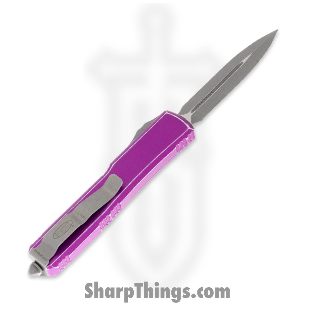 Microtech - 122-D12DVI - Ultratech - OTF Auto - Apocalyptic Dagger Serrated - 6061 T6 Aluminum - Distressed Violet - Image 2