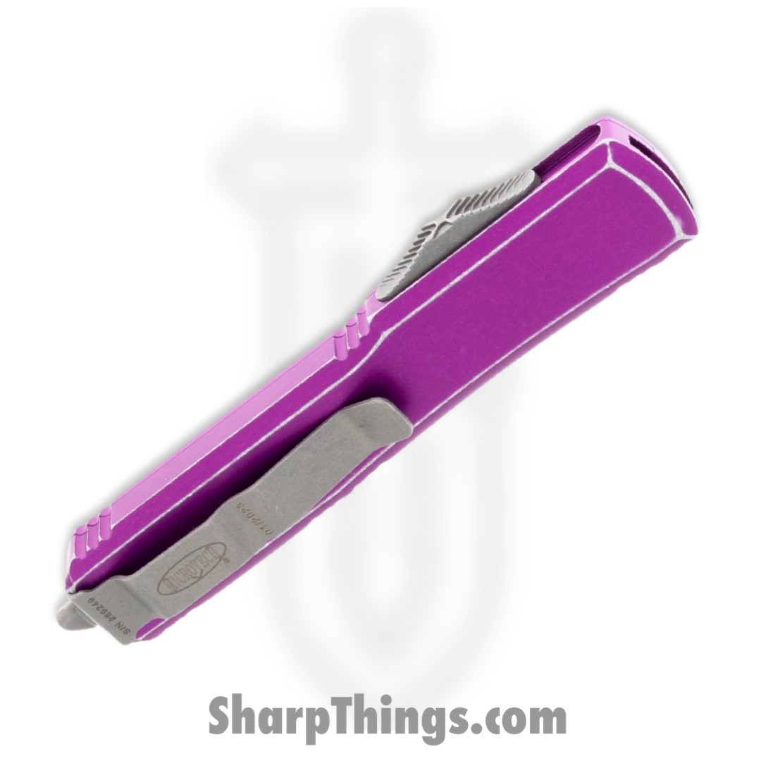 Microtech - 122-D12DVI - Ultratech - OTF Auto - Apocalyptic Dagger Serrated - 6061 T6 Aluminum - Distressed Violet - Image 4
