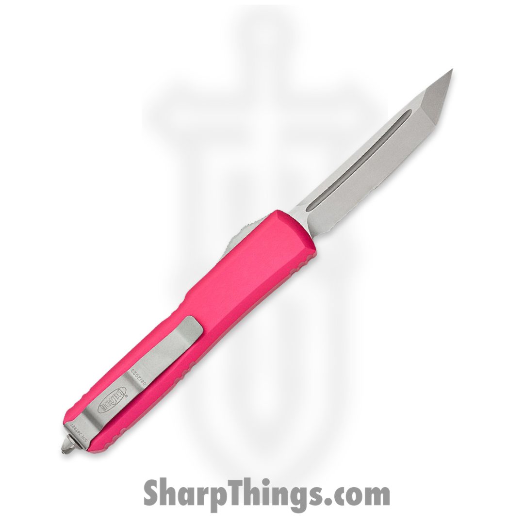 Microtech - 123-11PK - Ultratech - OTF Auto - Stonewash Tanto Partially Serrated - 6061 T6 Aluminum - Pink - Image 2