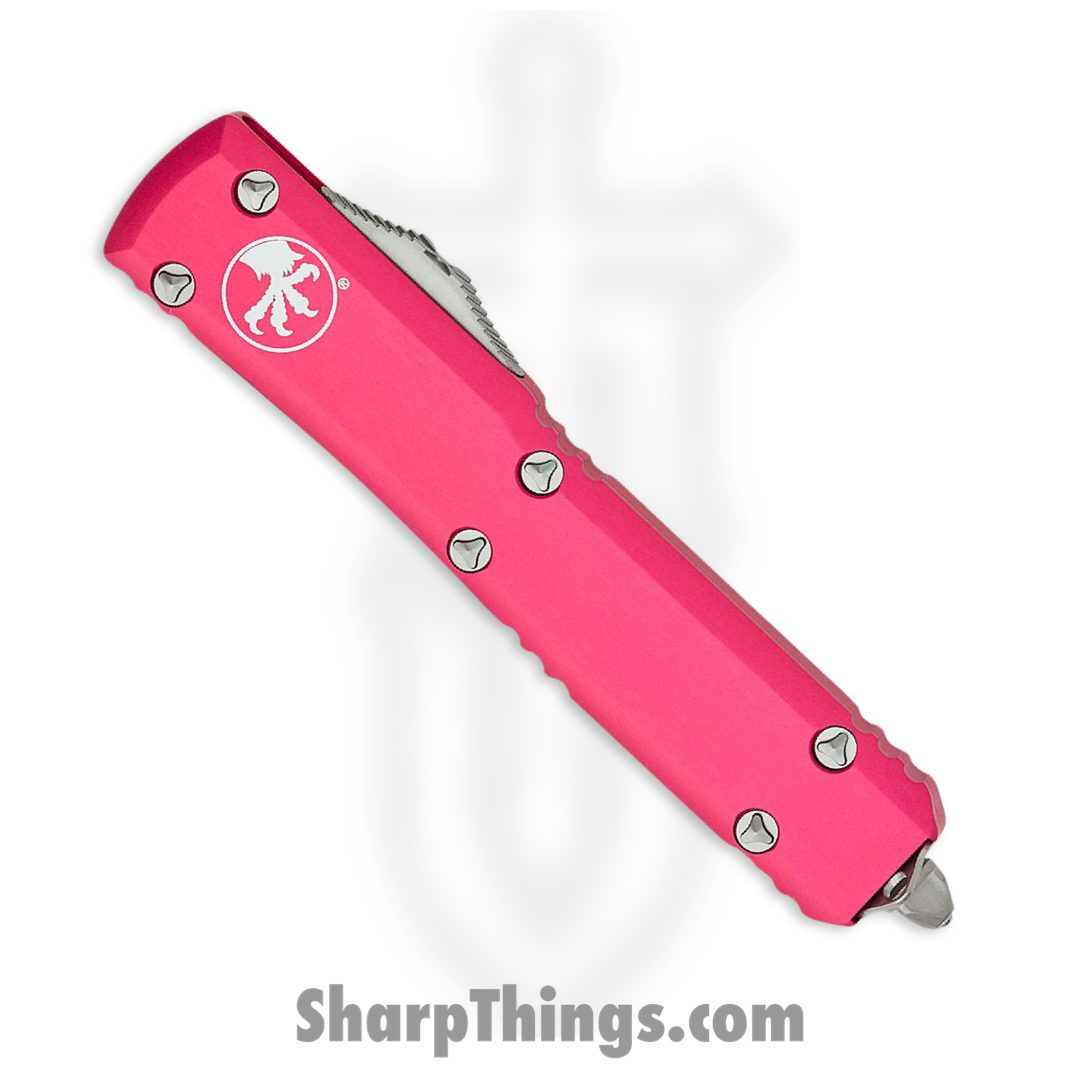 Microtech - 123-11PK - Ultratech - OTF Auto - Stonewash Tanto Partially Serrated - 6061 T6 Aluminum - Pink - Image 3