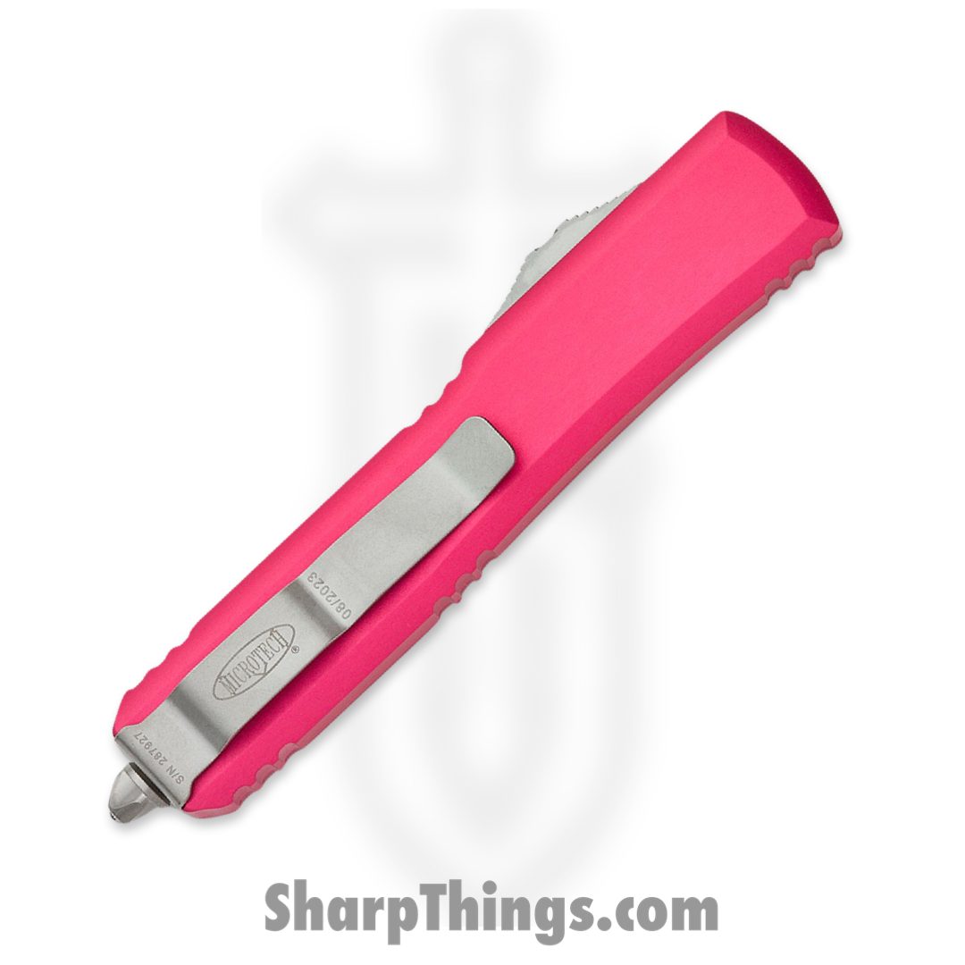 Microtech - 123-11PK - Ultratech - OTF Auto - Stonewash Tanto Partially Serrated - 6061 T6 Aluminum - Pink - Image 4