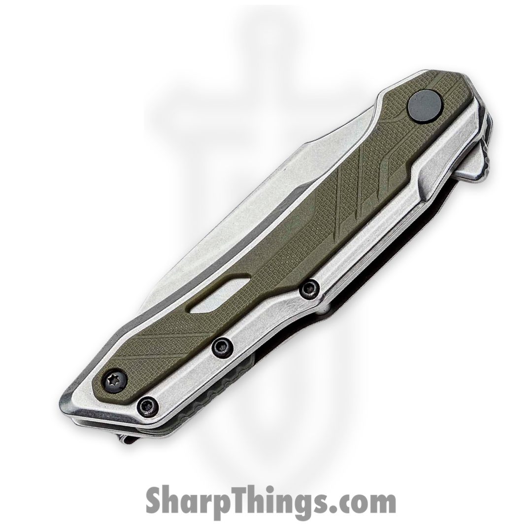 Kershaw - 1369 - Salvage - Folding Knife - 8Cr13MoV Stonewash Reverse Tanto - Stainless Steel Glass Filled Nylon Overlay - Silver Olive - Image 2
