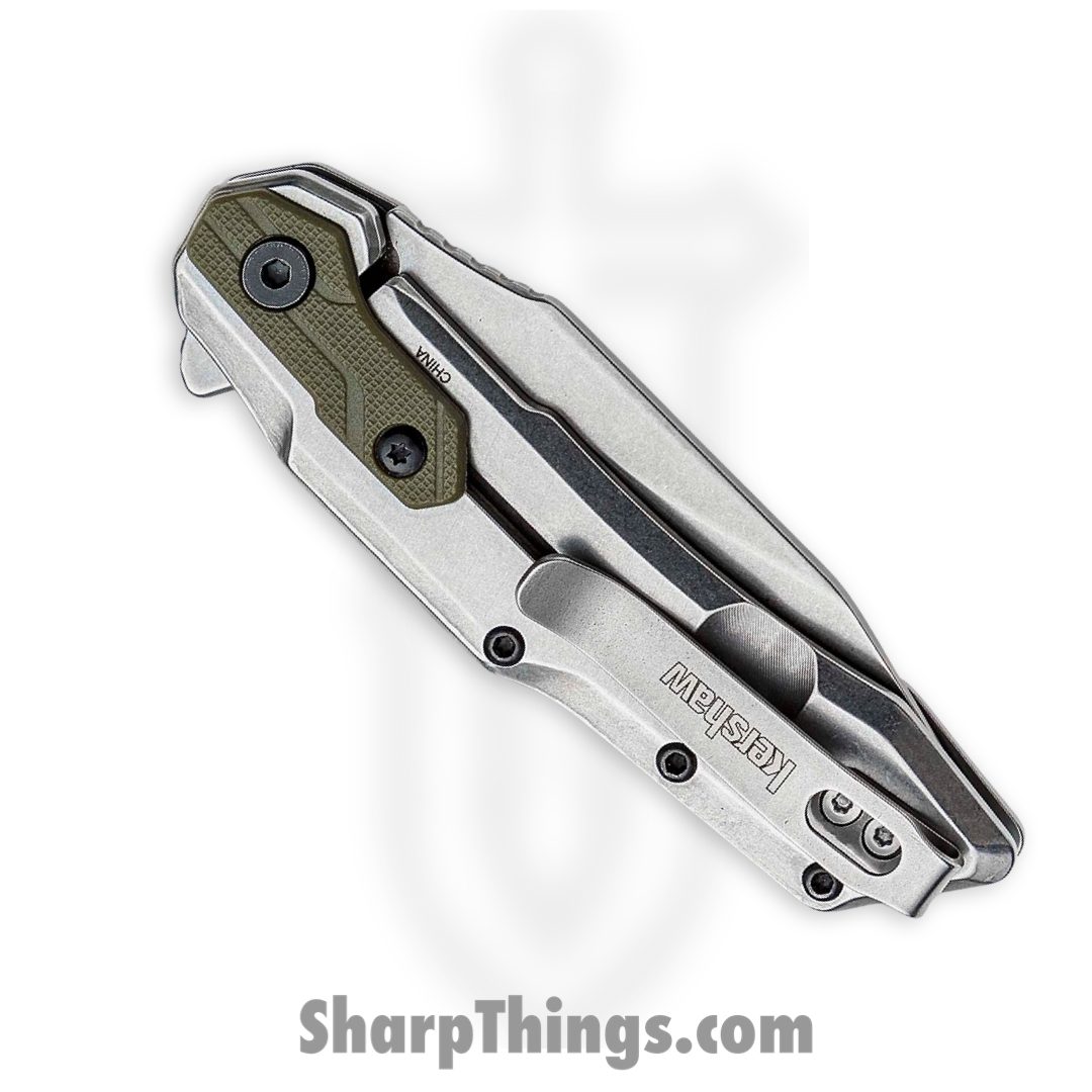 Kershaw - 1369 - Salvage - Folding Knife - 8Cr13MoV Stonewash Reverse Tanto - Stainless Steel Glass Filled Nylon Overlay - Silver Olive - Image 3