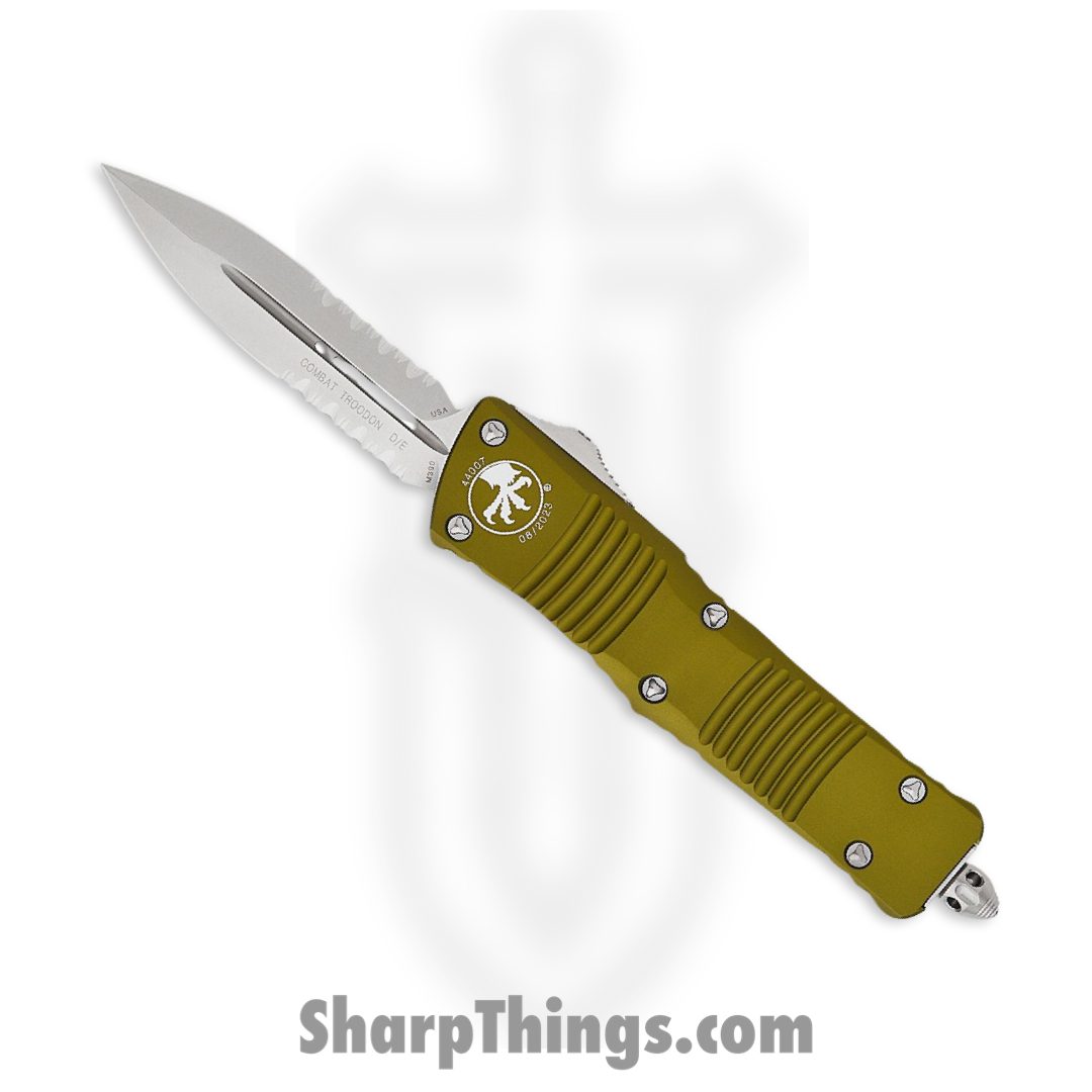 Microtech - 142-11OD - Combat Troodon - OTF Auto - Stonewash Dagger Partially Serrated - 6061 T6 Aluminum - OD Green