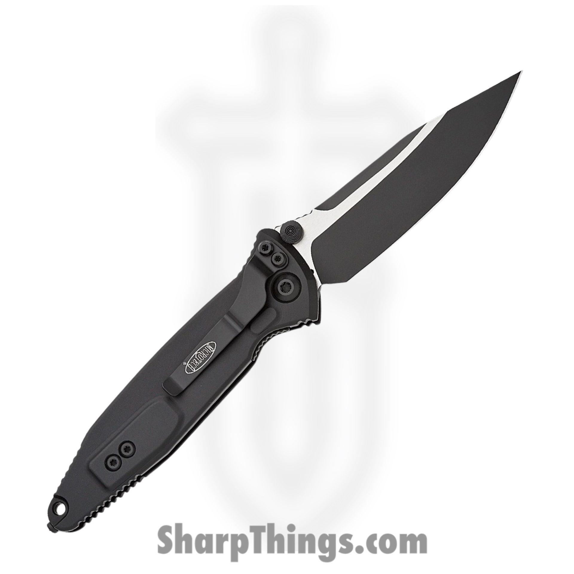 Microtech - 160-1T - Socom Elite - Folding Knife - Elmax, M390, 204P Two Tone Clip Point - Aluminum/Textured Rubber Insert - Black - Image 2