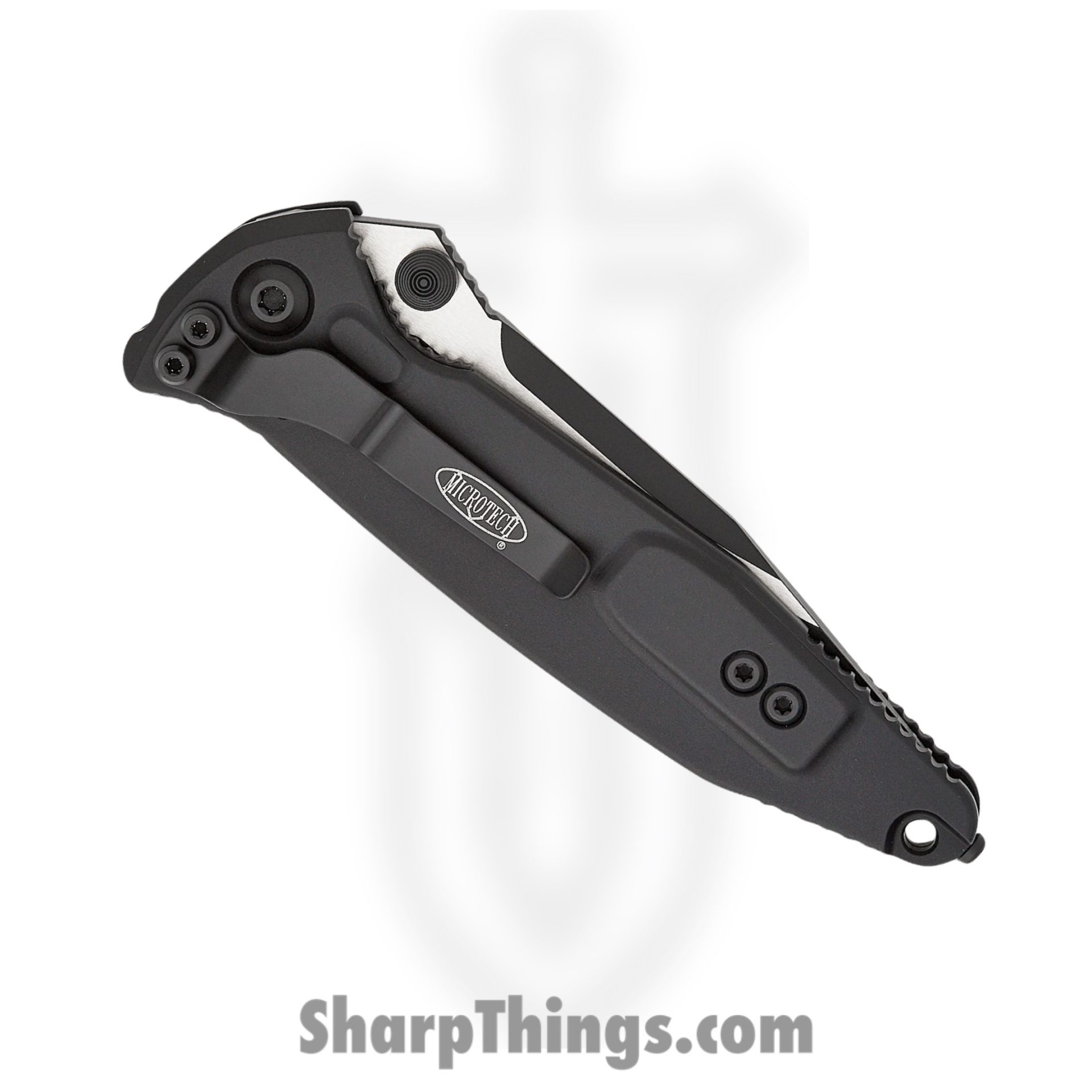 Microtech - 160-1T - Socom Elite - Folding Knife - Elmax, M390, 204P Two Tone Clip Point - Aluminum/Textured Rubber Insert - Black - Image 4