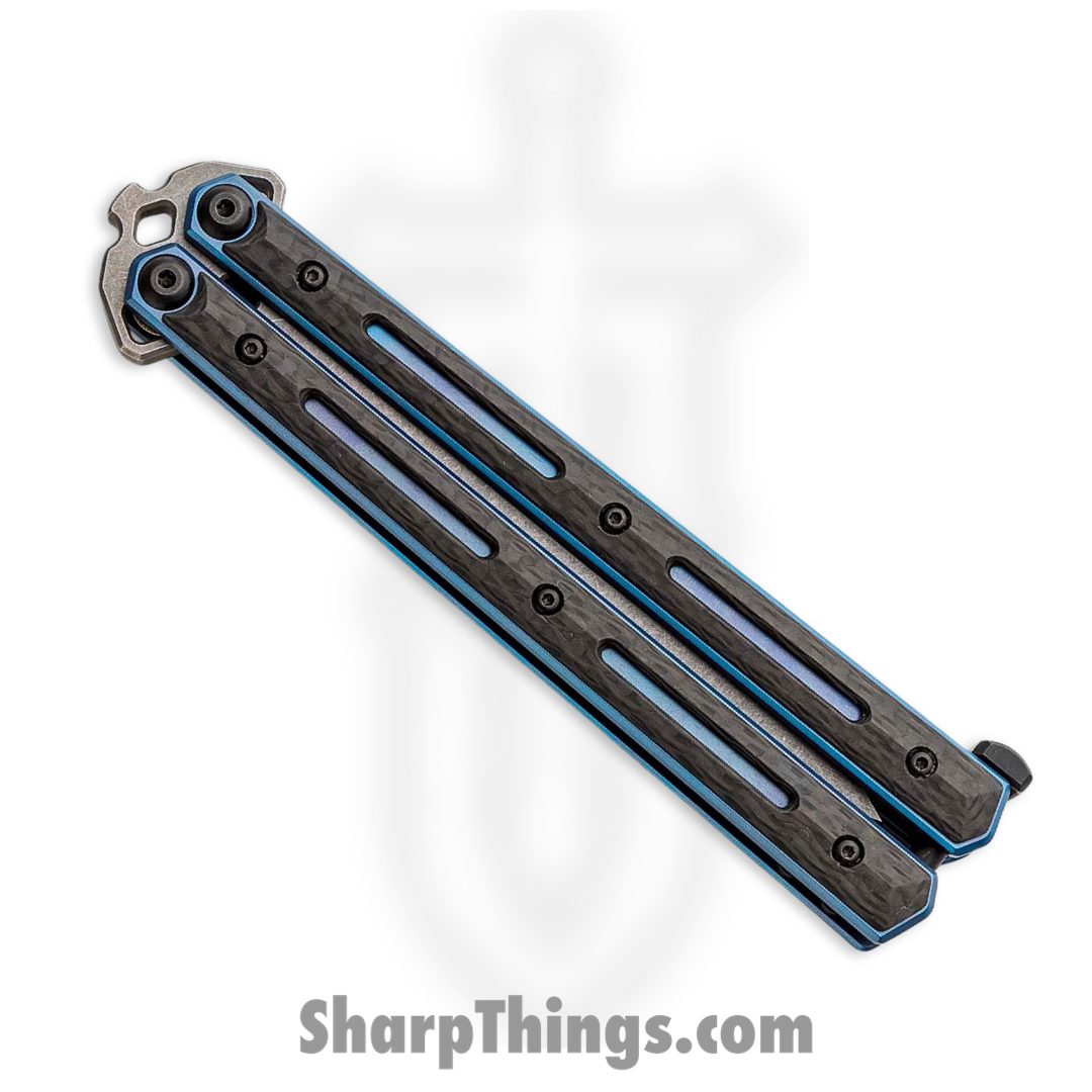 Kershaw - 5150CF - Lucha - Balisong - CPM 20CV Working Spear Point - Titanium Carbon Fiber Overlay - Black|Blue - Image 3