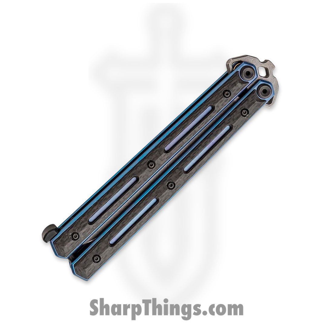 Kershaw - 5150CF - Lucha - Balisong - CPM 20CV Working Spear Point - Titanium Carbon Fiber Overlay - Black|Blue - Image 5