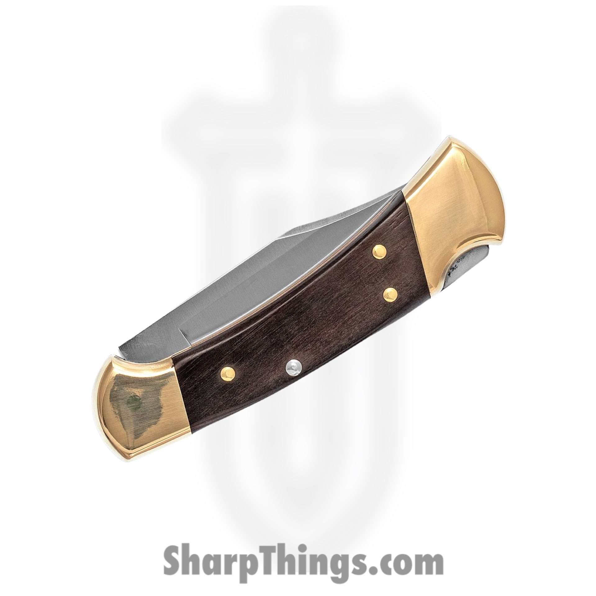 Buck - BU112 - Ranger Lockback - Folding Knife - 420HC Satin Clip Point - Crelicam Ebony Wood With Brass Bolsters - Brown Brass - Image 4