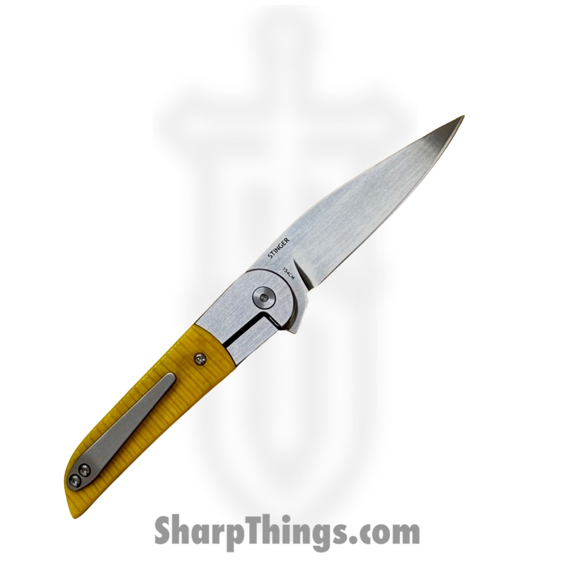 Finch Knife Co. - ST367 - Stinger - Folding Knife - 154cm Satin Wharncliffe - Ribbed Bone - Yellow - Image 4