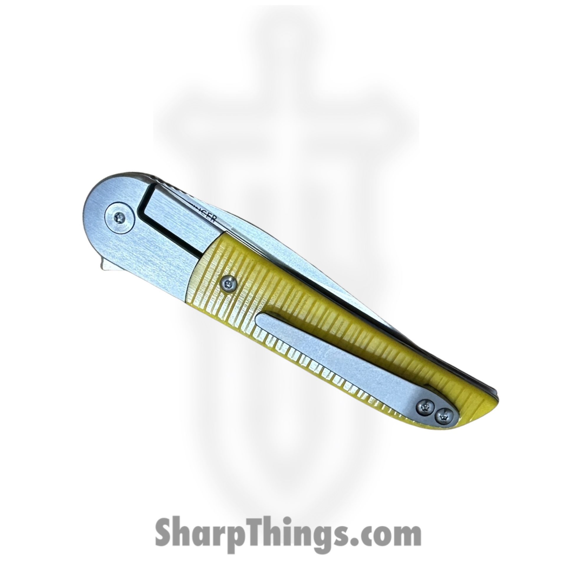 Finch Knife Co. - ST367 - Stinger - Folding Knife - 154cm Satin Wharncliffe - Ribbed Bone - Yellow - Image 3