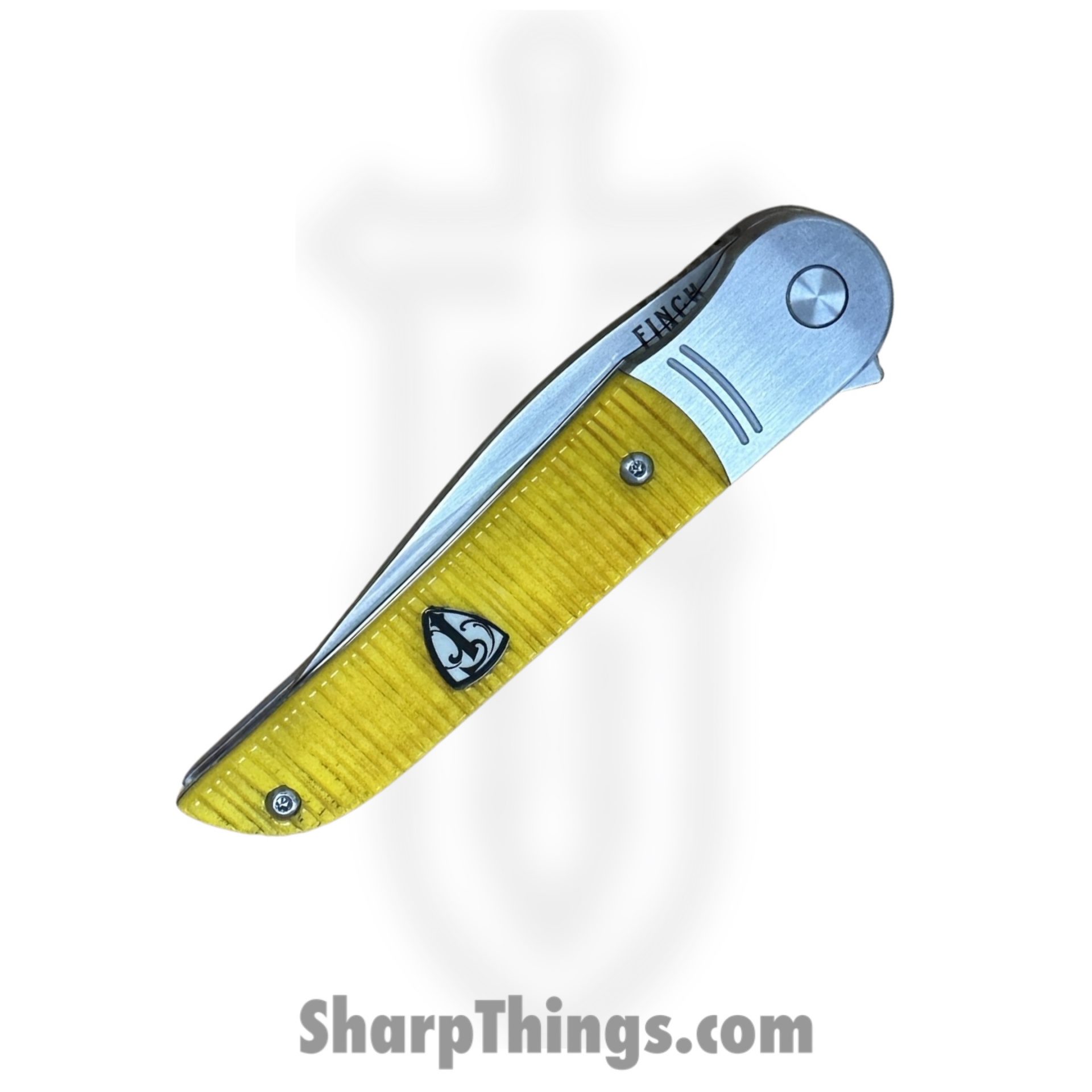 Finch Knife Co. - ST367 - Stinger - Folding Knife - 154cm Satin Wharncliffe - Ribbed Bone - Yellow - Image 2