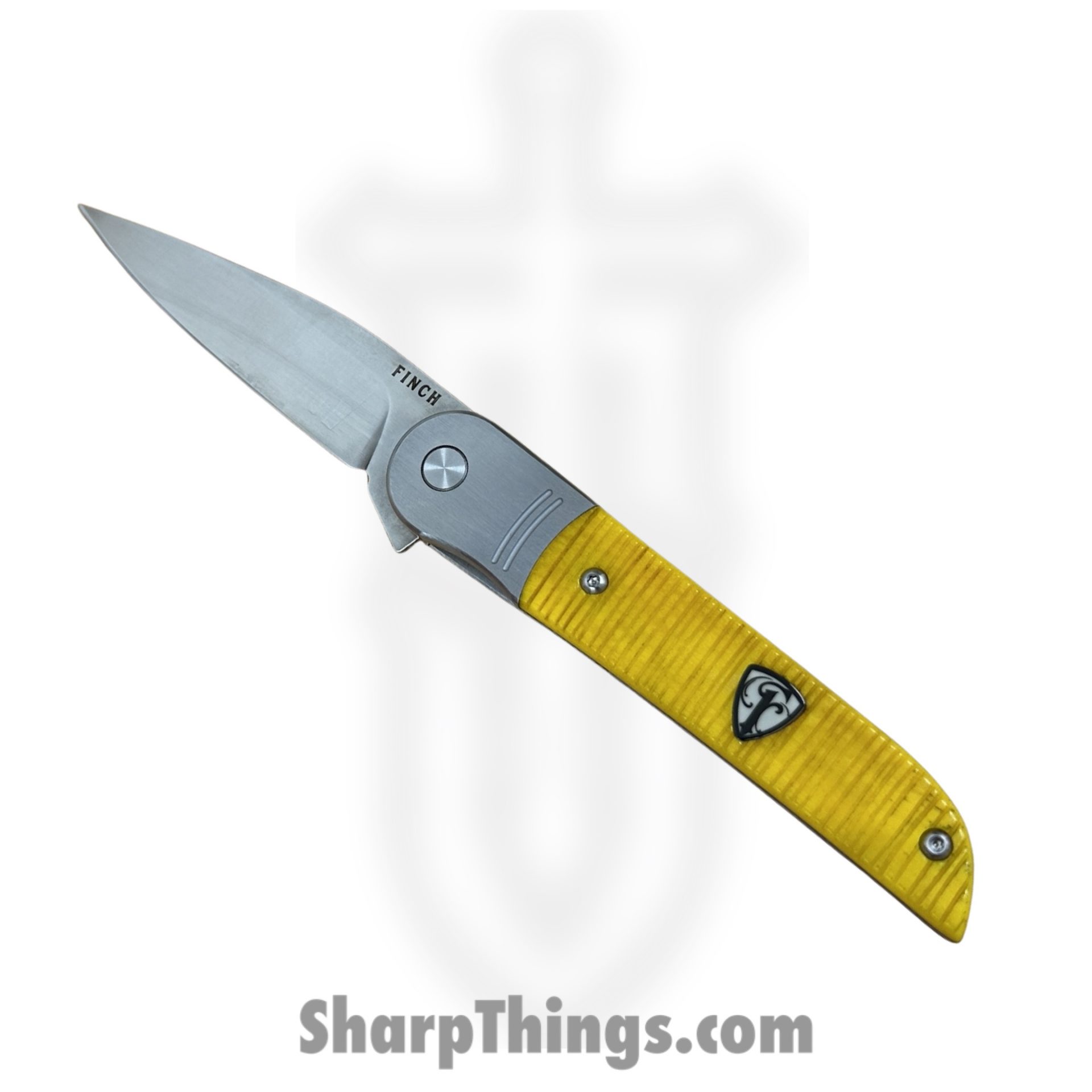Finch Knife Co. - ST367 - Stinger - Folding Knife - 154cm Satin Wharncliffe - Ribbed Bone - Yellow