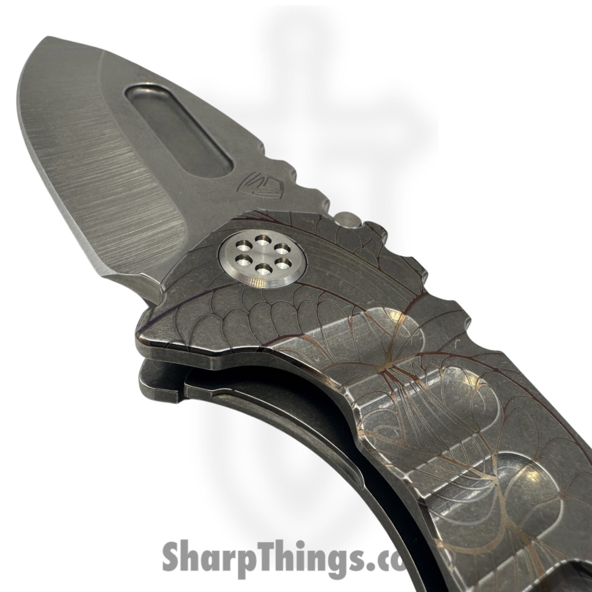 Medford Knife and Tool - MK0294TD-01TM-TSC1-BN - Genesis T "Art Nouveau" - Folding Knife - S45VN Tumbled Drop Point - Titanium - Bronze - Image 4