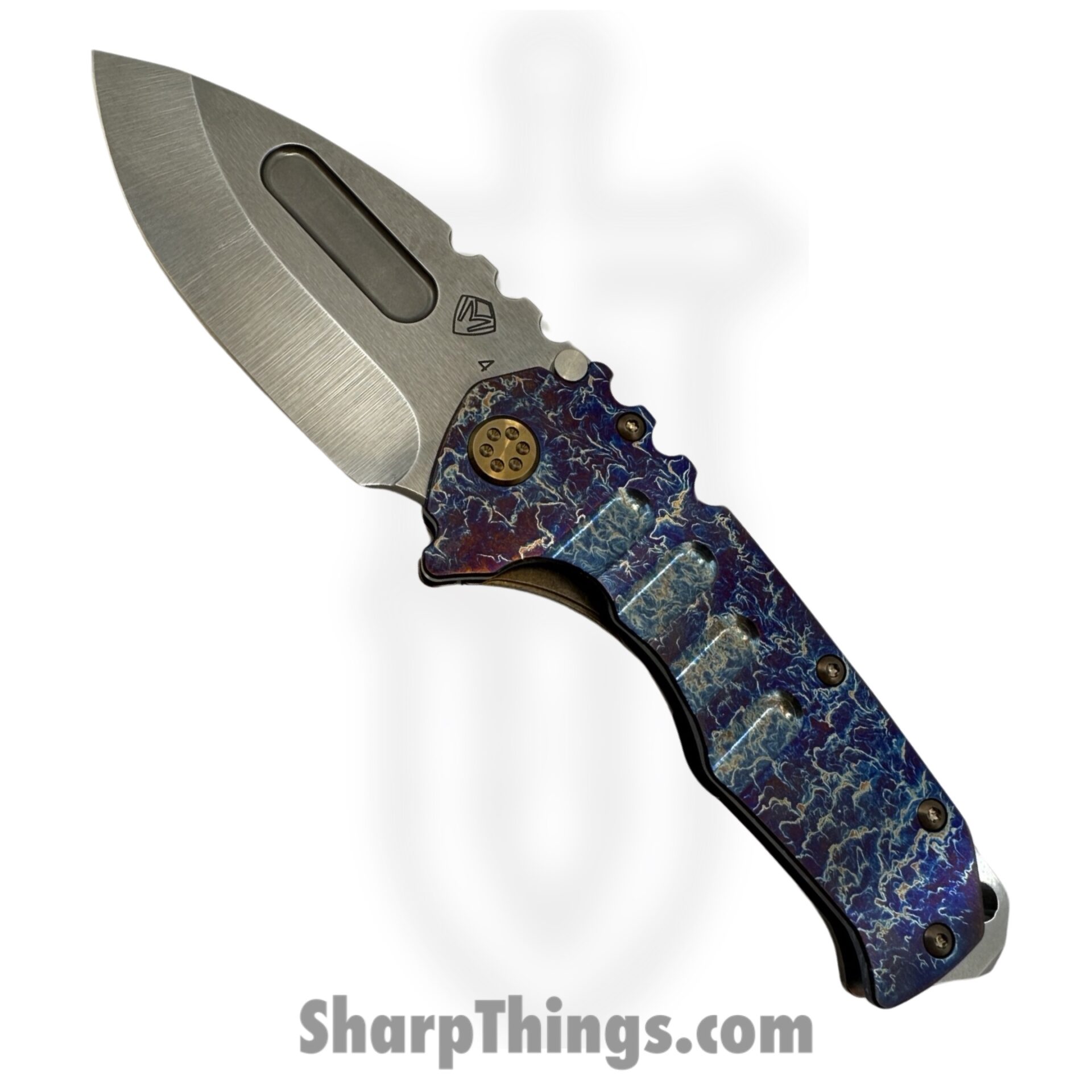 Medford Knife and Tool - MK0124TD-03A1-T1CF-BN - Praetorian T - Folding Knife - S45VN Tumbled Drop Point - Titanium - Faced Flamed and Acid Etched