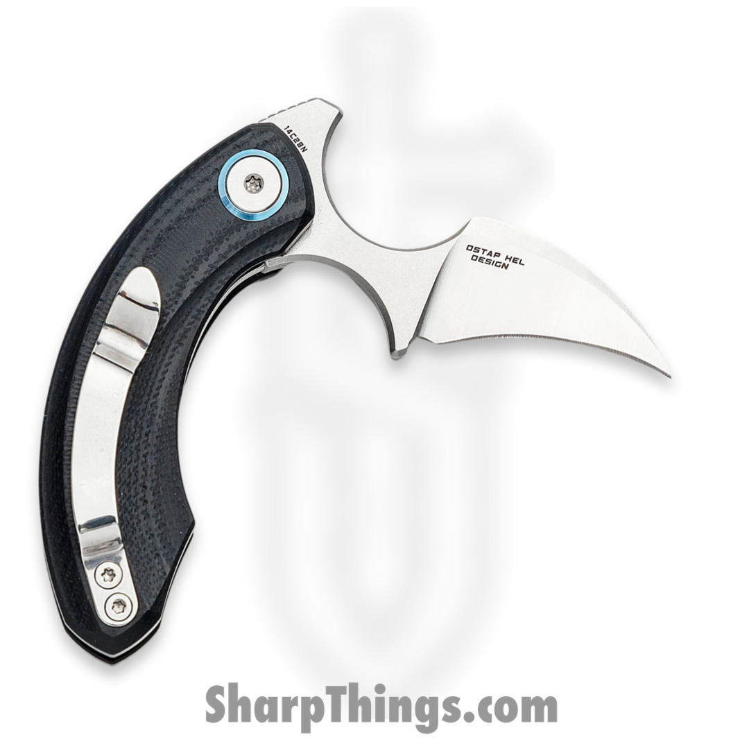 Bestech Knives - BTKG52A1 - Strelit - Folding Knife - 14C28N Satin Stonewash Hawkbill - G 10 - Black - Image 2