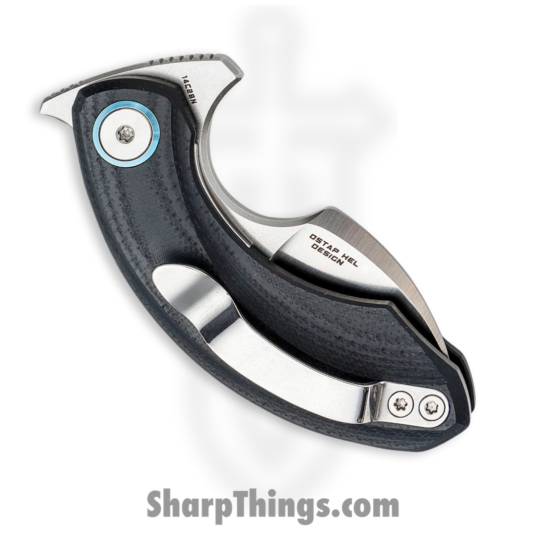 Bestech Knives - BTKG52A1 - Strelit - Folding Knife - 14C28N Satin Stonewash Hawkbill - G 10 - Black - Image 4