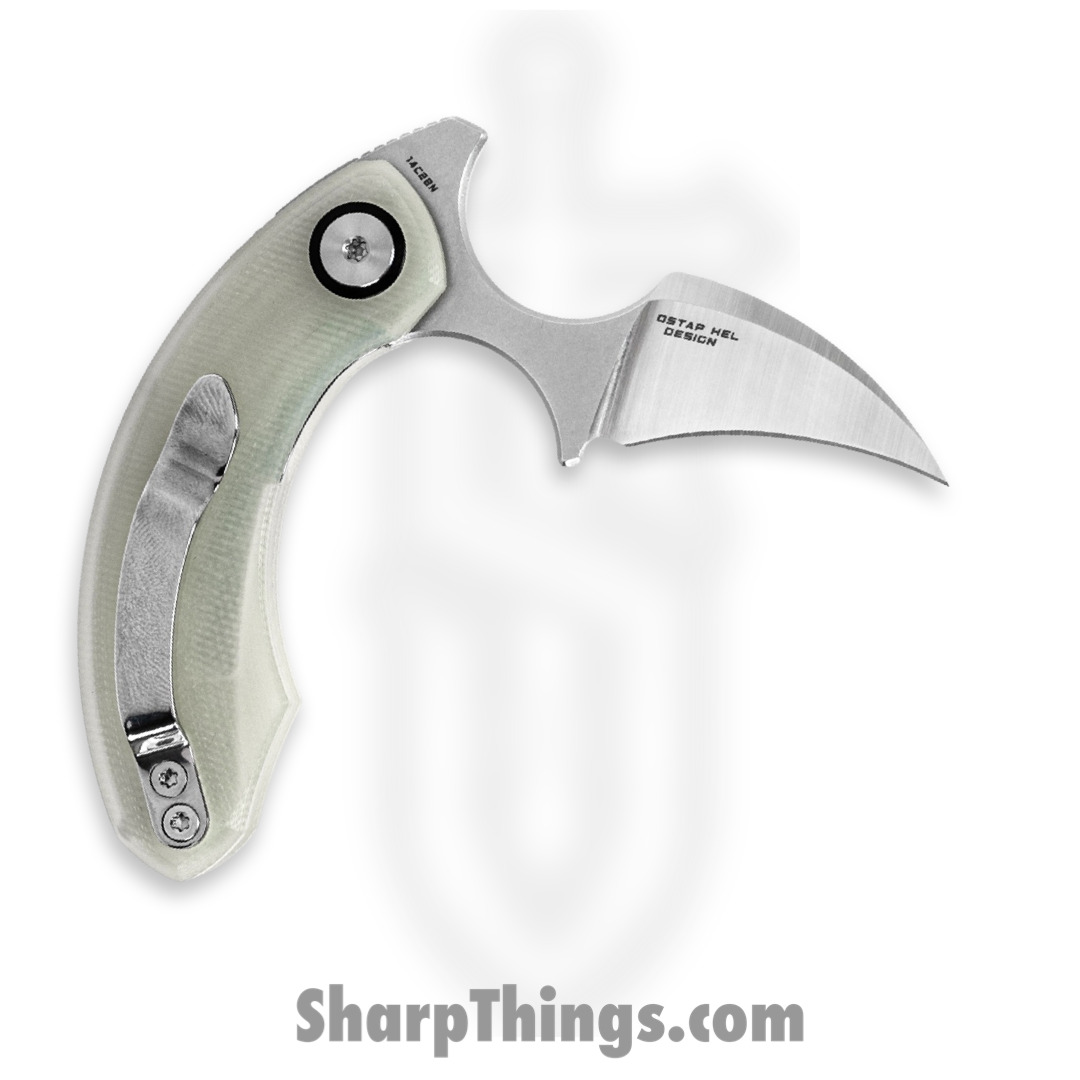 Bestech Knives - BTKG52B1 - Strelit - Folding Knife - 14C28N Satin Stonewash Hawkbill - G 10 - Jade - Image 2