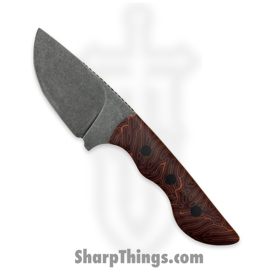 Cave Blades - CBSamDP1023a - Samaritan - Fixed Blade Knife - 80CRV2 Acid Wash Drop Point - Crazy Fiber - Red Orange Black