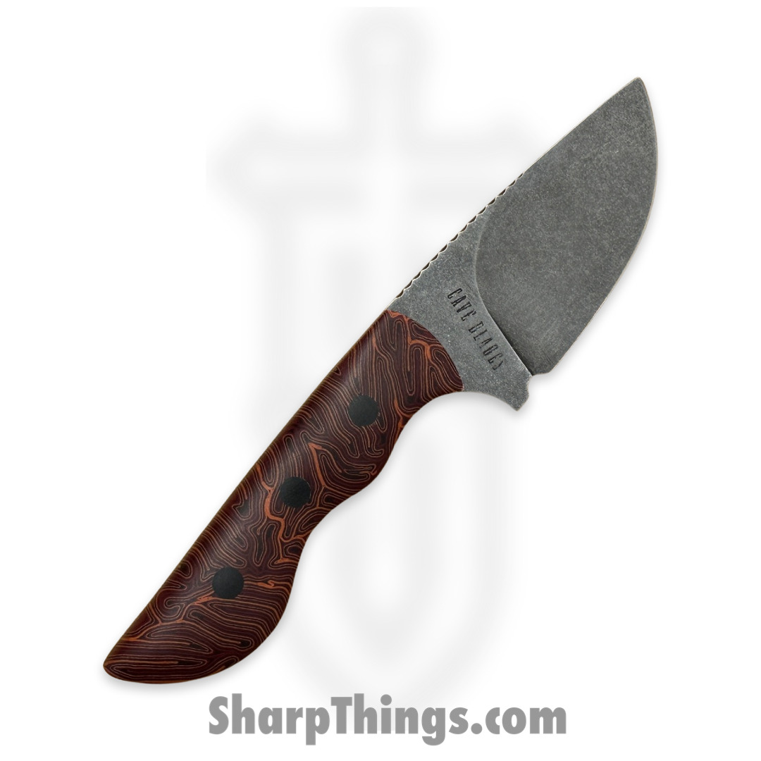 Cave Blades - CBSamDP1023a - Samaritan - Fixed Blade Knife - 80CRV2 Acid Wash Drop Point - Crazy Fiber - Red Orange Black - Image 5